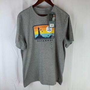 Life is Good Crusher Tee Mens Medium Gray Savannah Lighthouse Graphic Shirt